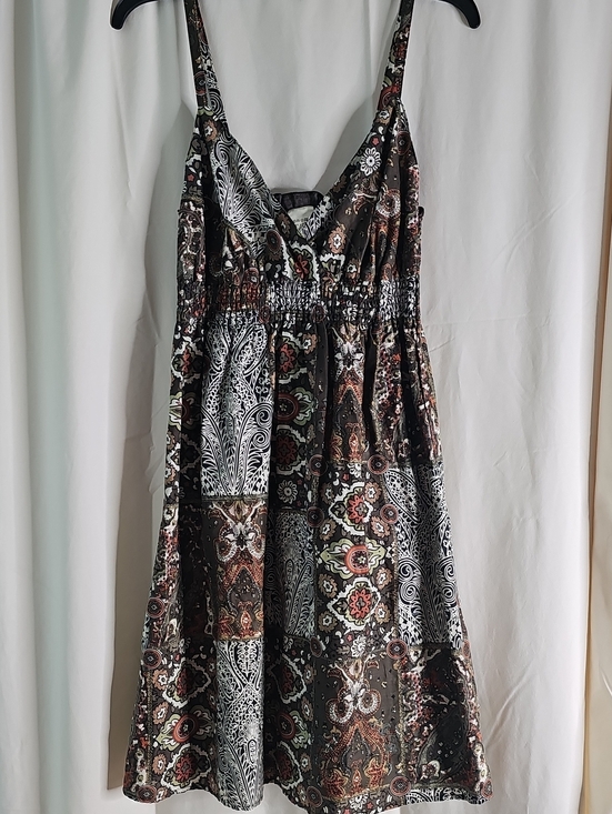 Sonoma Dresses & Skirts - Floral Patchwork Brown Sundress with Spaghetti Straps